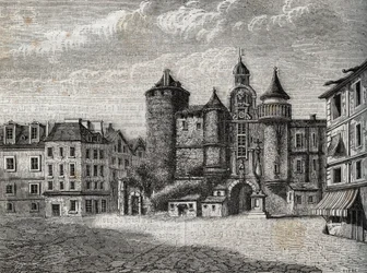 Le Vieux Paris - le Grand Chatelet - grabado en “Historia física, civil y moral de París: desde los primeros tiempos históricos hasta el presente” de Jacques Antoine Dulaure