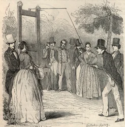 El juego del palomo en el jardín Mabille en París en el siglo XIX - Grabado en “Tableau-de-Paris” de Edmond Texier 1852