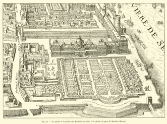 El palacio y el jardín de las Tullerías en 1615, facsímil del plano de Mathieu Merian
