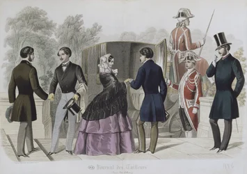 Saliendo para un paseo en un coche, ilustración de Le Journal des Tailleurs, 1856
