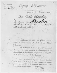 Legión de Honor otorgada al Coronel du Genie Boutin, 17 de enero de 1808