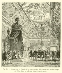 El Emperador y la Emperatriz recibiendo las felicitaciones de los grandes cuerpos del Estado en la sala del Trono, 3 de abril de 1810