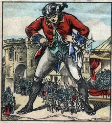 Lemuel Gulliver en la tierra de los liliputienses. Ilustración para "Los viajes de Gulliver" de Jonathan Swift (1667-1745). Imagen de Epinal finales del siglo XIX.
