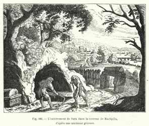 El entierro de Sara en la caverna de Macpela, según una antigua grabado