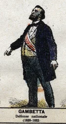 Léon Gambetta (1838-1882), político francés. En "Galería de Reyes y Reinas de Francia y personajes ilustres de 1643 a 1895" Imagen de epinal.