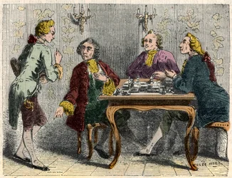 Los jugadores de ajedrez del café Procope en París en el siglo XVIII - Grabado en "Tableau-de-Paris" por Edmond Texier 1852