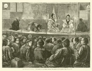 Los teatros en Japón (grabado)