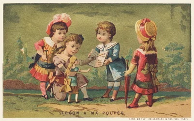 Lección a mi muñeca, finales del siglo XIX (cromo)