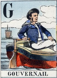 Letra G como timón. Alfabeto naval. Imagen de Epinal, finales del siglo XIX