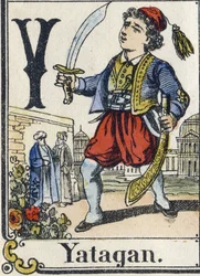 Letra Y: Yatagán. Alfabeto recreativo. Imagen de Epinal, circa 1880