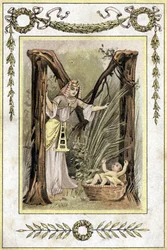 Carta representando a una madre egipcia encontrando a un niño abandonado (Moisés salvado de las aguas), finales del siglo XIX