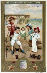 Serie de cromolitografías Liébig "Juego de playa" de niños. Sd. Siglo XIX