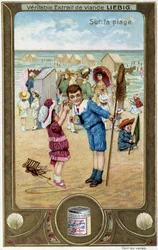 Liebig cromolitografía serie "Juego de Playa" de los niños. sd. Siglo XIX