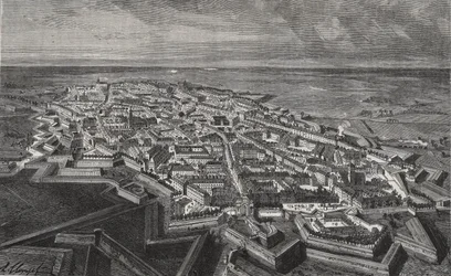 Ciudad de Lille en el norte de Francia - grabado en “La France illustree: geographie, histoire, administración statistique” por V.A. Malt-Brown. 1884