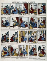 Pequeña mamá “La Educación de la Muñeca”. Imagen de Epinal, sd. siglo XIX.