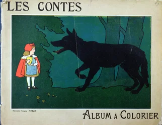 Caperucita Roja y el Lobo, ilustración de portada para un libro de colorear infantil, c.1910