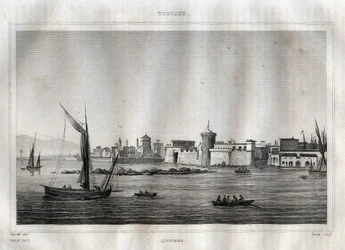 Livorno - Toscana. Grabado de "Picturesque Italy" por M. de Norvins, Ch. Nodier 1834-1836.