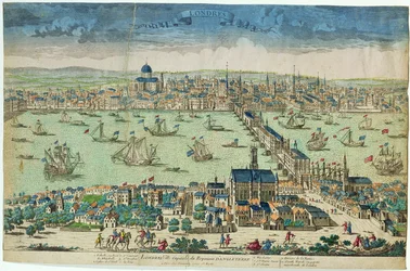 Londres, capital del Reino de Inglaterra", francés, hacia 1700 (xilografía coloreada a mano)