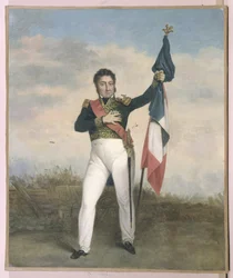 Luis Felipe (1773-1850) portando la bandera tricolor en las barricadas durante la Revolución de 1830
