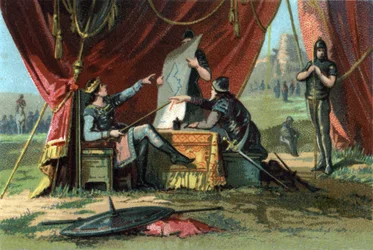 Luis III (ver 863-882) y Carlomán II (867-884) sitiaron Viena en vano. Cromolitografía alrededor de 1890.