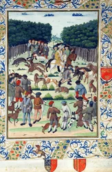 Luis Malet (1441-1516) Señor de Graville, cazando jabalíes, del Terrier de Marcoussis