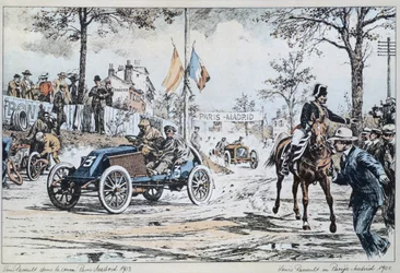 Louis Renault conduciendo en la carrera de París a Madrid de 1903, c.1903