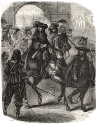 Luis XIV (1638-1715) y su esposa María Teresa de Austria (1638-1683) entraron en París en 1660. Grabado en “Historia de Francia” por L.-P. Anguetil
