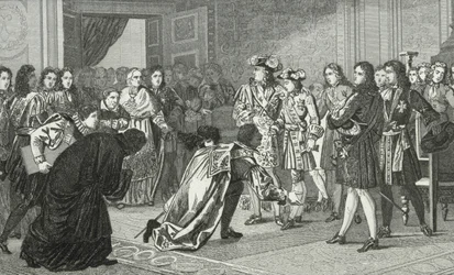 Luis XIV el Rey Sol presenta a su nieto Felipe V a los enviados españoles, de 