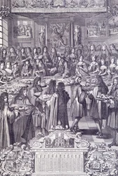 Luis XIV, amor y deleite de su pueblo, grabado del Almanaque
