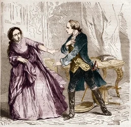 Luis XV Rey de Francia (1710-1774) con la Condesa (Madame) de Ventimiglia (1712-1741) su amante. En “La historia de la prostitución y la depravación entre todos los pueblos del mundo desde la antigüedad hasta el presente” por el Dr. Th. -F. Debray. 1879.