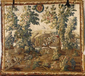 Tapiz de verdura de Aubusson de Luis XV, con el escudo de armas de Cluny