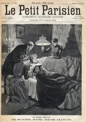 Drama de amor: suicidio de una prometida de 17 años tras la muerte de su marido. Número del periódico «Le Petit Parisien» del 27/08/1893.