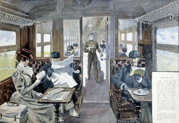 Vagón restaurante de tren de lujo, finales del siglo XIX