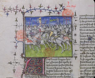 MS.2028 Combate entre los hijos de Luis I el Piadoso (778-840), de las Grandes Crónicas de Francia, 1375-79