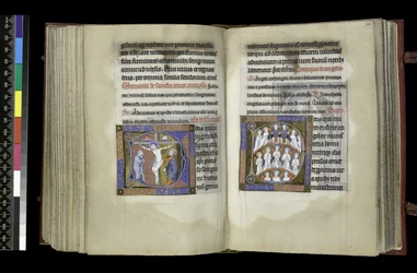 MS 300 f.198v-199r, Sufragio a la Cruz y Sufragio a los Ángeles, del Salterio y Horas de Isabel de Francia, París, c.1265-70
