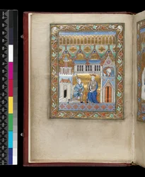 MS 300 f.IIIv, David, mostrado dos veces, se entera de la muerte de Absalón, del Salterio y Horas de Isabel de Francia, París, c.1265-70