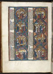 MS. Harley 1527, f.80v, miniaturas de la Bible moralisée (vitela)