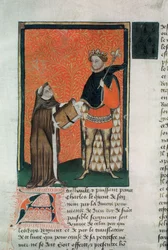 MS Hunter 8 f.9r El traductor Courbichon presentando el libro a Carlos V