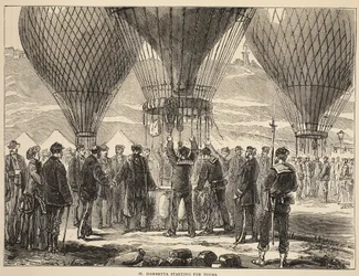 M. Gambetta partiendo hacia Tours, ilustración de la Historia de la Guerra entre Francia y Alemania, 1870-1871