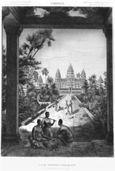 Fachada principal de Angkor Wat, ilustración de Atlas del viaje de exploración en Indochina, 1866-68 por Doudart de Lagrée, publicado en 1873, París, Hachette