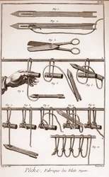 Fabricación de una red de pesca - Enciclopedia o Diccionario de las Ciencias, las Artes y los Oficios por Denis Diderot (1713-1784) y Jean d