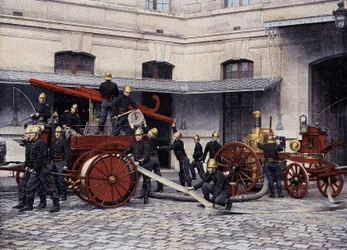 Maniobras conjuntas de los bomberos de París - en “Álbum Militar” - Bomberos