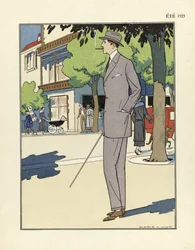 Traje de hombre, por Marc-Luc, pub. 1923 (impresión en pochoir)