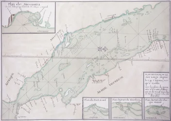 Mapa manuscrito de la porción sur del Mar Rojo desde el Cuerno de África y Yemen hasta Jiddah, c.1740