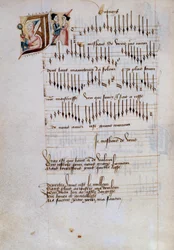 Página manuscrita de una colección de partituras de canciones francesas. Siglo XV. Dijon, Biblioteca Municipal