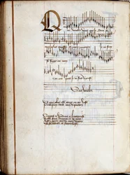 Página manuscrita de una colección de partituras de canciones francesas. Siglo XV. Dijon, Biblioteca Municipal