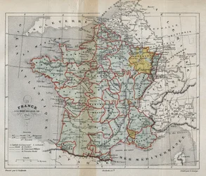 Mapa de Francia a la muerte de Luis XIV en 1715 - grabado en 