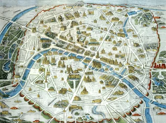 Mapa de París que muestra los monumentos famosos de la ciudad, 1882