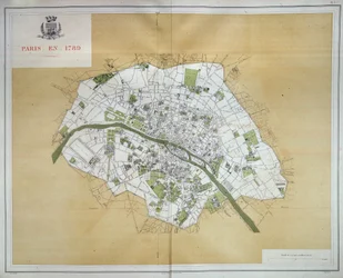 Mapa de París en 1789, extraído de "Les Travaux de Paris 1789-1889, Atlas", Imprimerie Nouvelle