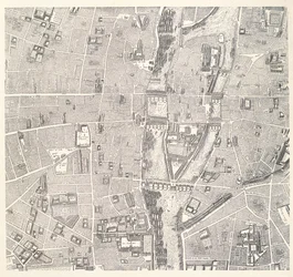 Mapa de París que muestra la Île de la Cité, de LAtlas de París por Jean de la Caille, 1714
